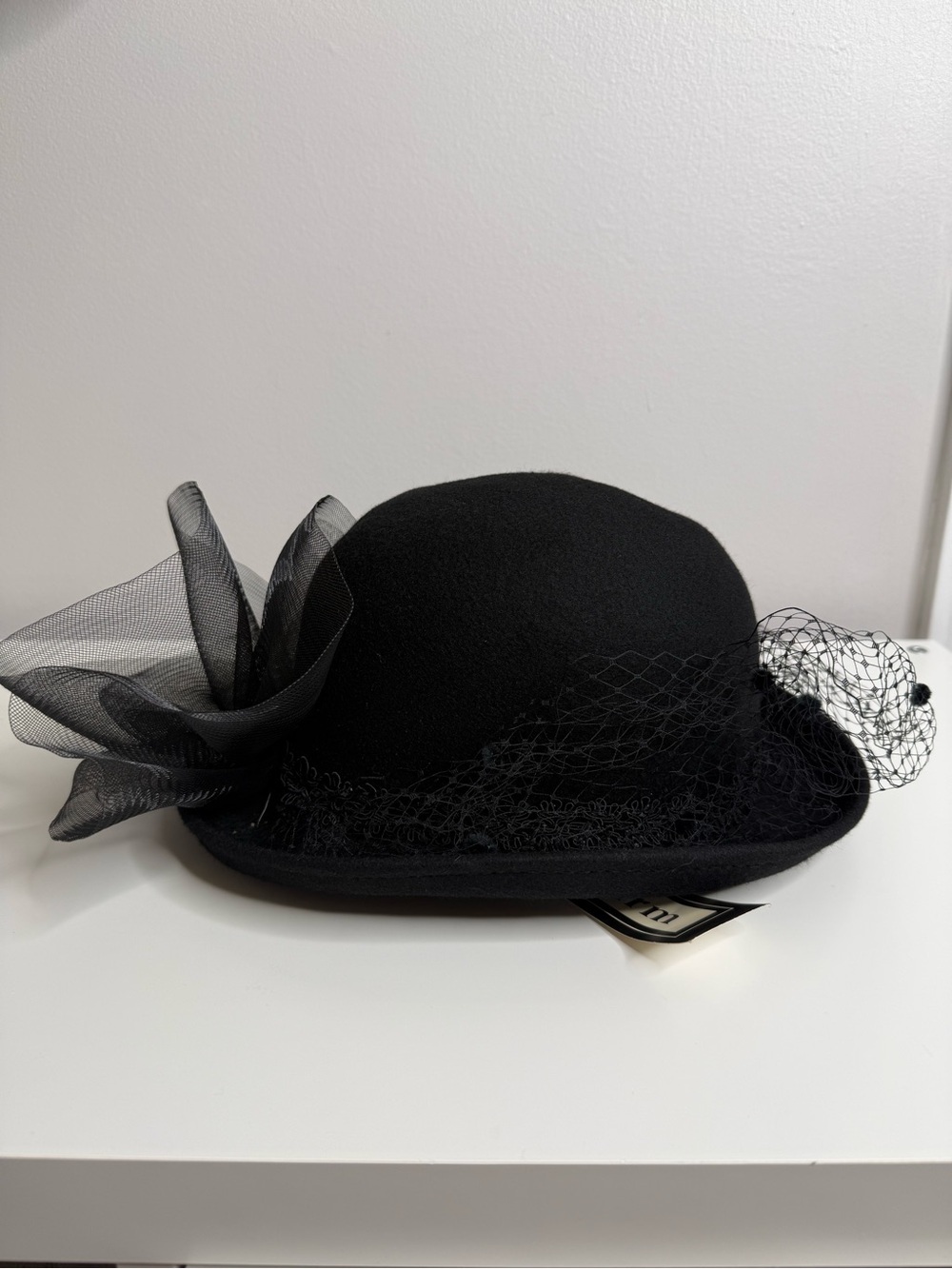 Milan by Charm Vintage Decorative Derby Hat Black Tulle flower NWT deadstock - Picture 2 of 8